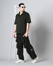 Co-Ord Olive Green Overshirt and Button Set by Offmint - Versatile Casual Elegance