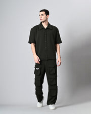 Co-Ord Olive Green Overshirt and Button Set by Offmint - Versatile Casual Elegance