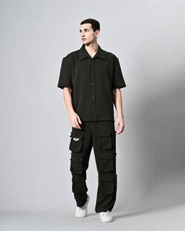 Co-Ord Olive Green Overshirt and Button Set by Offmint - Versatile Casual Elegance