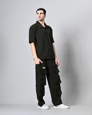 Co-Ord Olive Green Overshirt and Button Set by Offmint - Versatile Casual Elegance