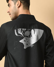 Playfull Cat Printed Black ClubWear Shirt By Offmint