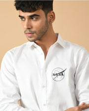 Nasa Printed White ClubWear Shirt By Offmint