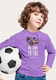 Jungle Monkey Printed Lavender Full Sleeves Kids T-shirt By Offmint