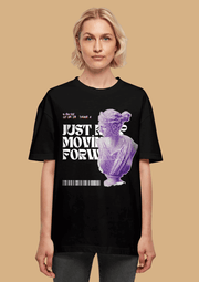 Just keep moving forward printed black color oversized t-shirt by offmint