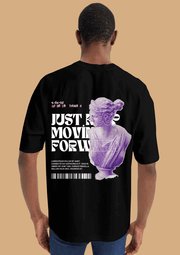 Just moving forward printed black color oversized t-shirt by offmint