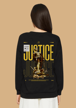 Justice printed black color women's sweatshirt by offmint