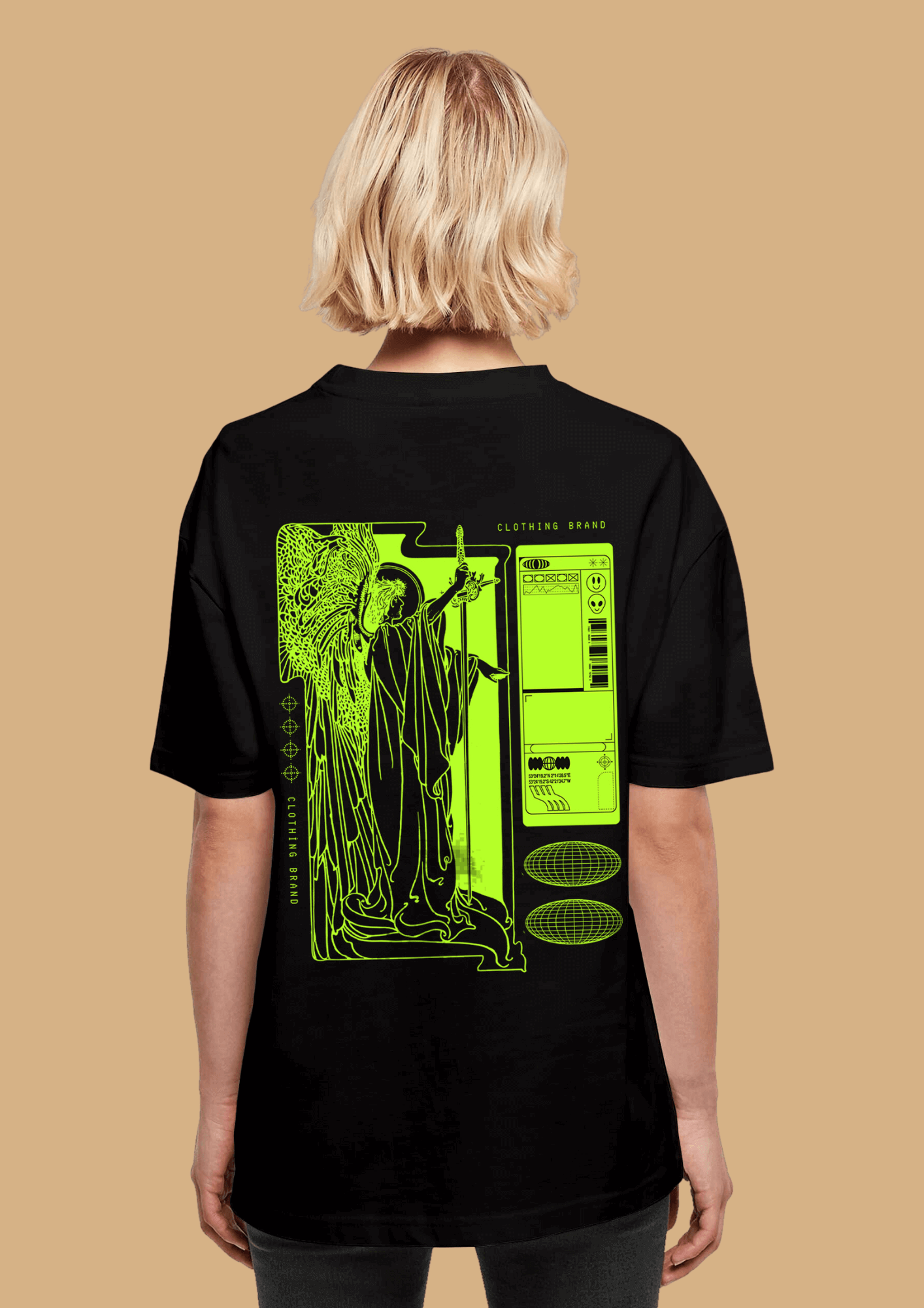 Lady justice printed black color oversized t-shirt by offmint