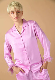 Lavender color satin feather co-ord set 