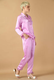 Lavender  color satin feather women's co-ord set by offmint 