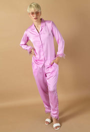 Lavender satin feather co-ord set 