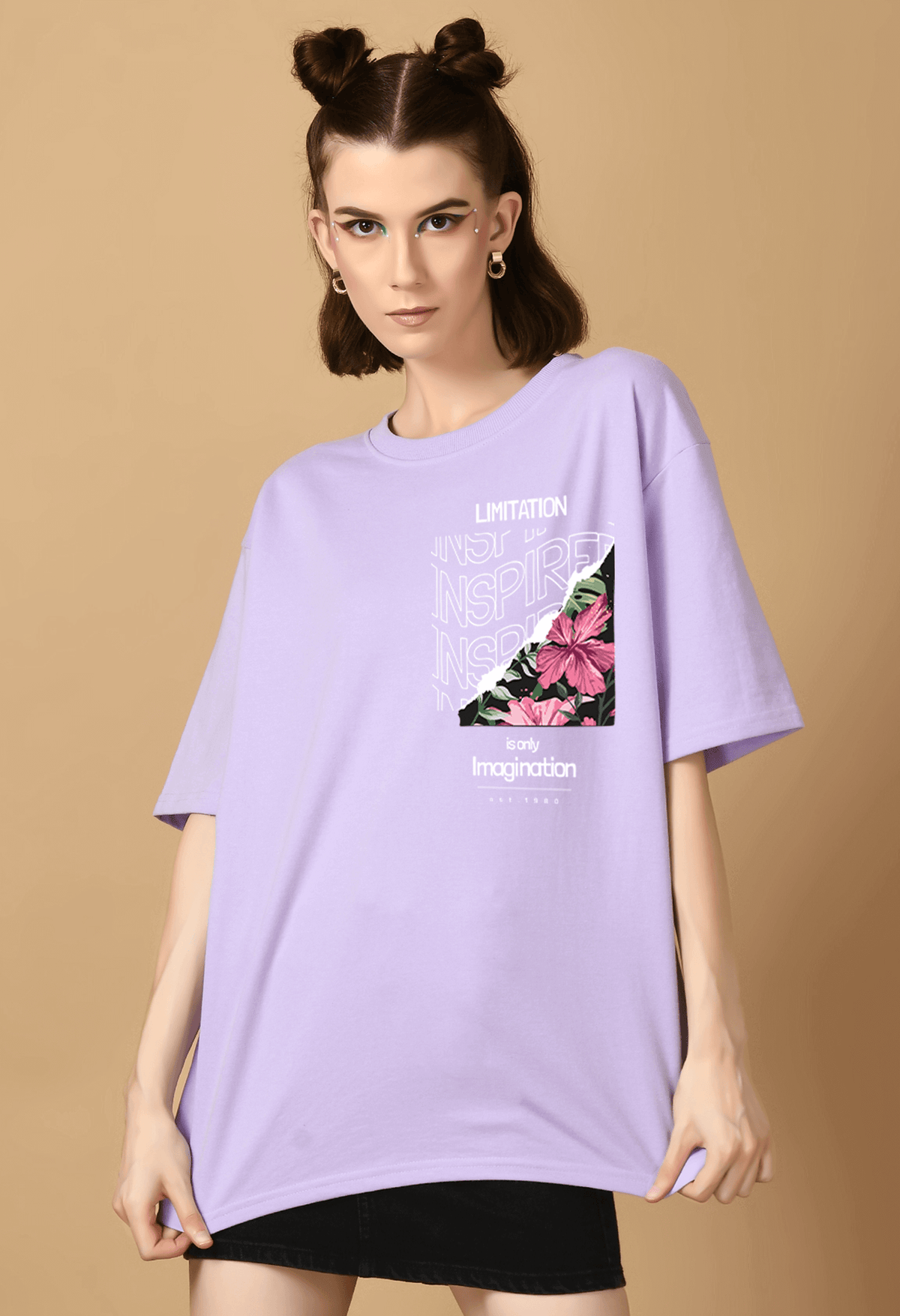 Limitation printed lavender color oversized t-shirt by offmint