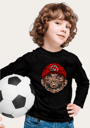 Mario Printed Black Full Sleeves Kids T-shirt By Offmint