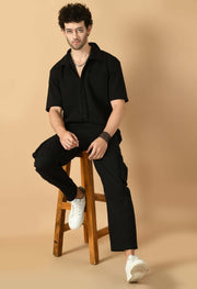 Men's black plain color overshirt by offmint