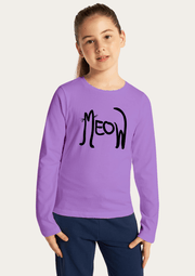 Meow Printed Lavender Full Sleeves Kids T-shirt By Offmint