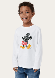 Mickey Love Printed White Full Sleeves Kids T-shirt By Offmint