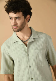 Mint green color line men's bubble shirt