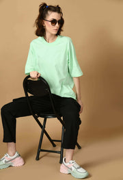 Mint green plain women's oversized t-shirt by offmint