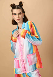 Multicolor lines printed women's co-ord set by offmint