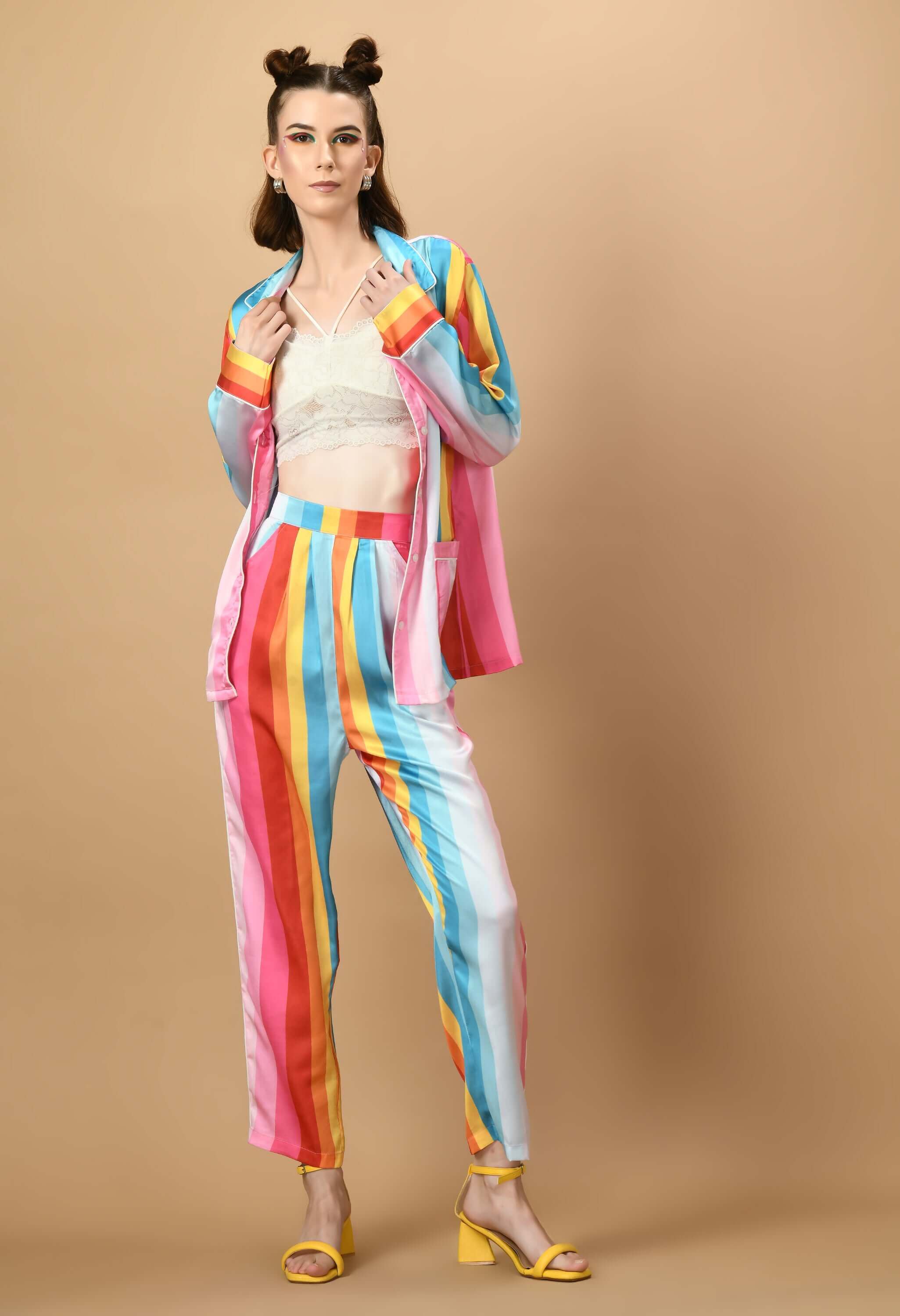 Multicolor lines women's co-ord set by offmint