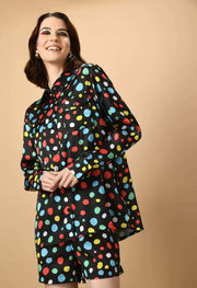 Multicolor polka dot black co-ord set by offmint