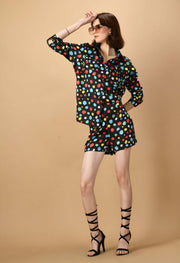 Multicolor polka dot black color co-ord set 