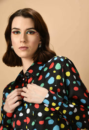 Multicolor polka dot black color co-ord set by offmint