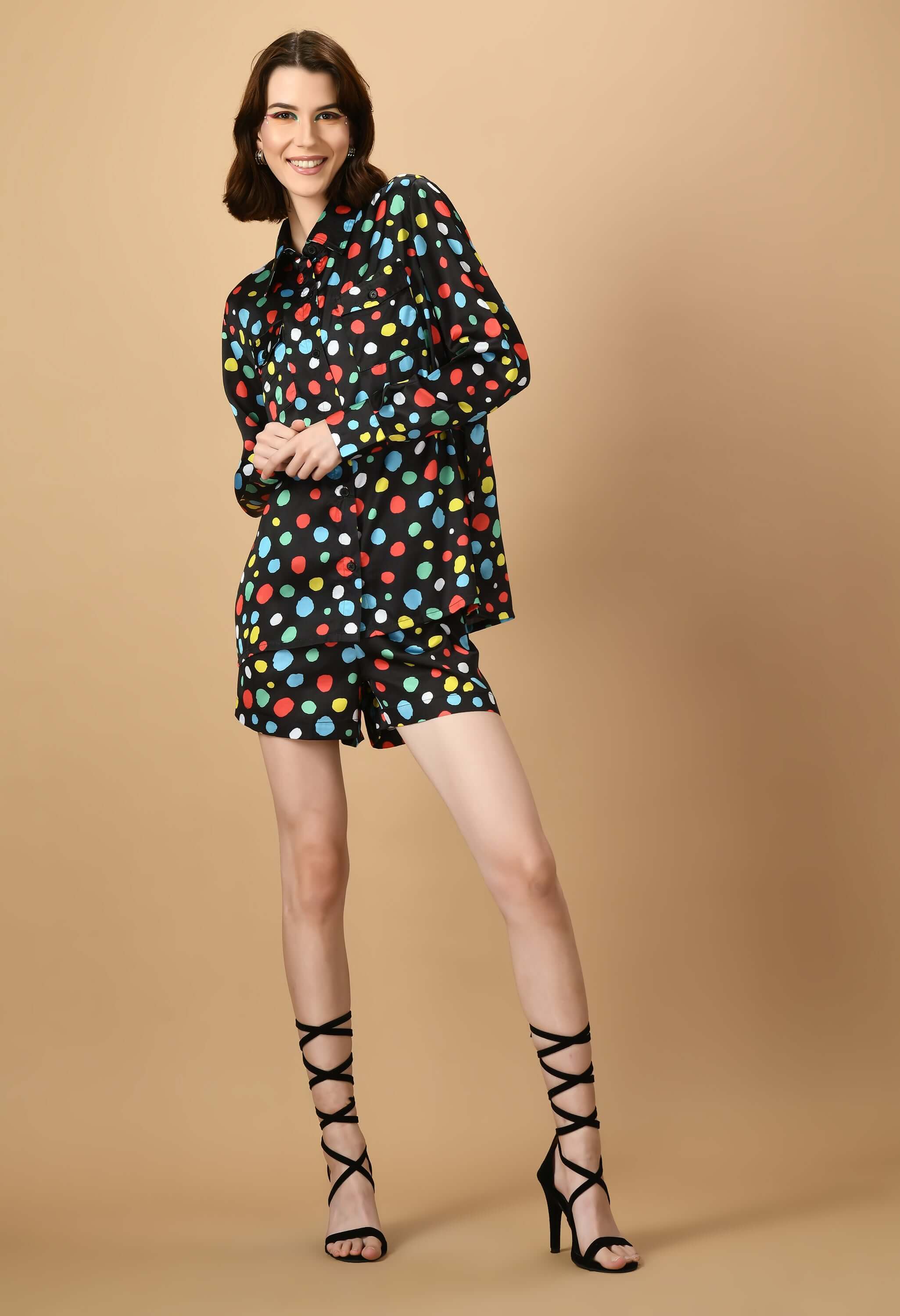 Multicolor polka dots women's co-ord set by offmint