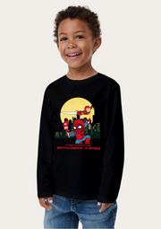 My Hero Spiderman Printed Black Full Sleeves Kids T-shirt By Offmint