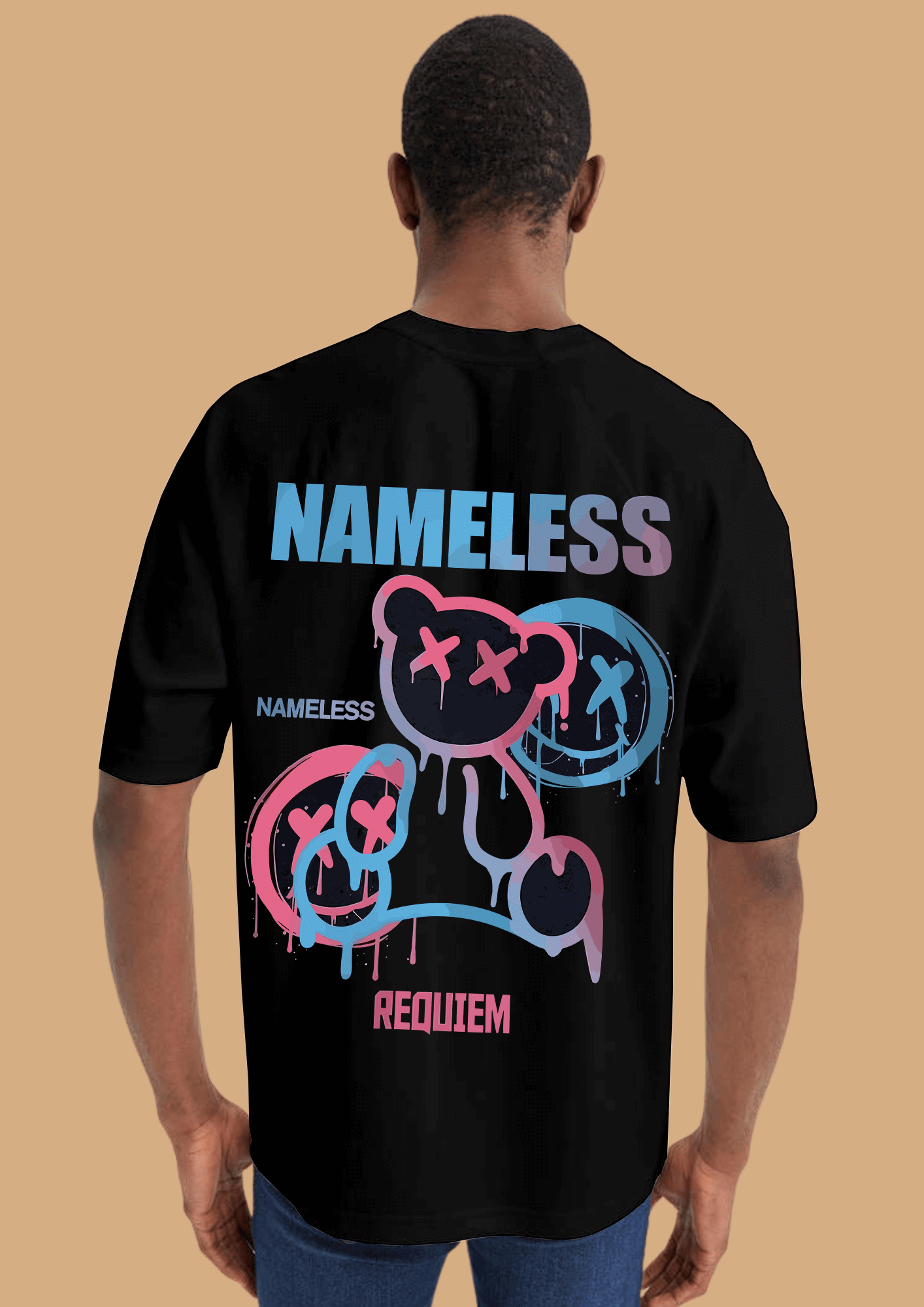 Nameless printed black color oversized t-shirt by offmint
