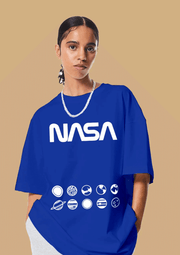 Nasa printed blue color women's oversized t-shirt by offmint