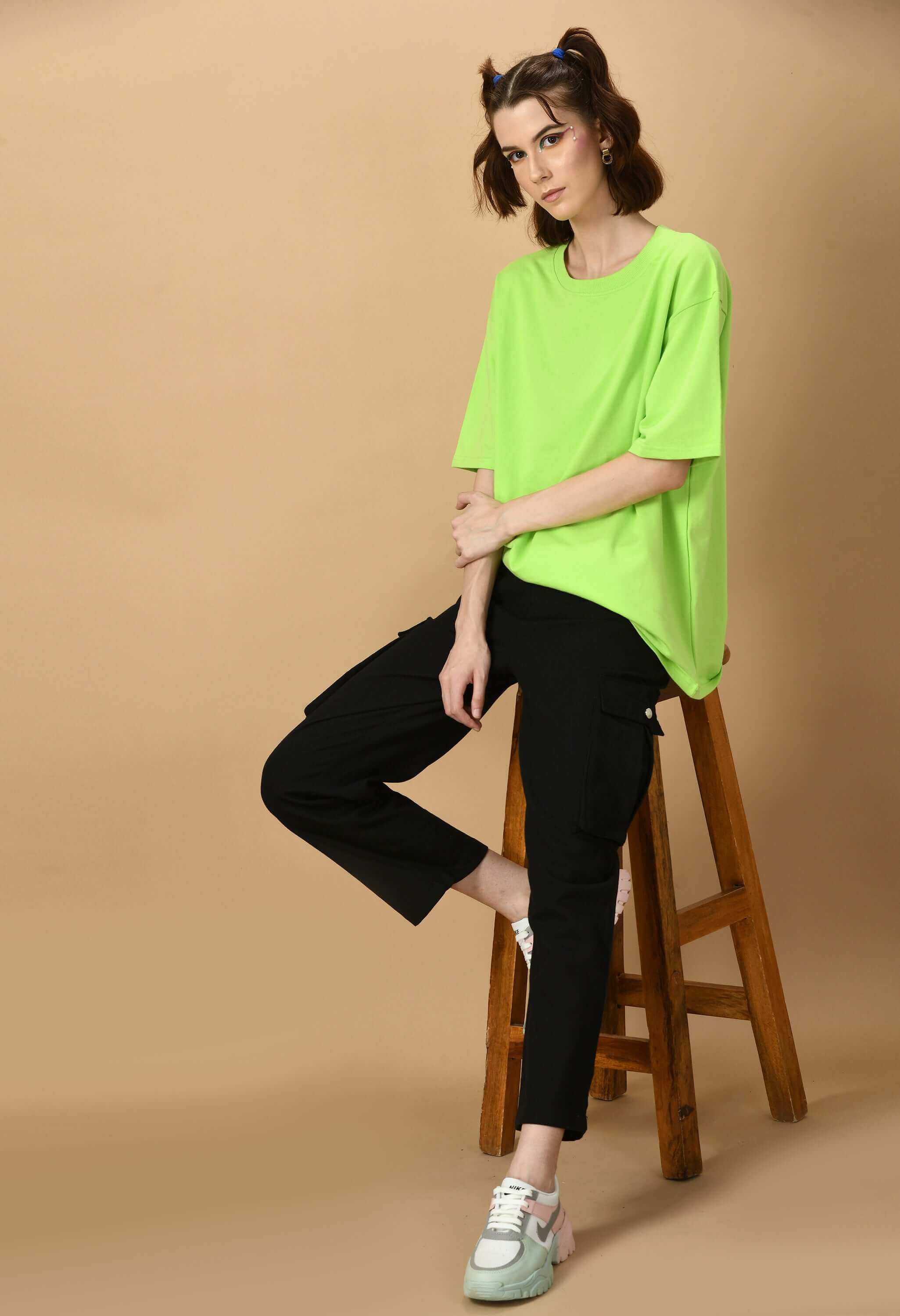 Neon_green_color_plain_women_s_oversized_t-shirt by offmint