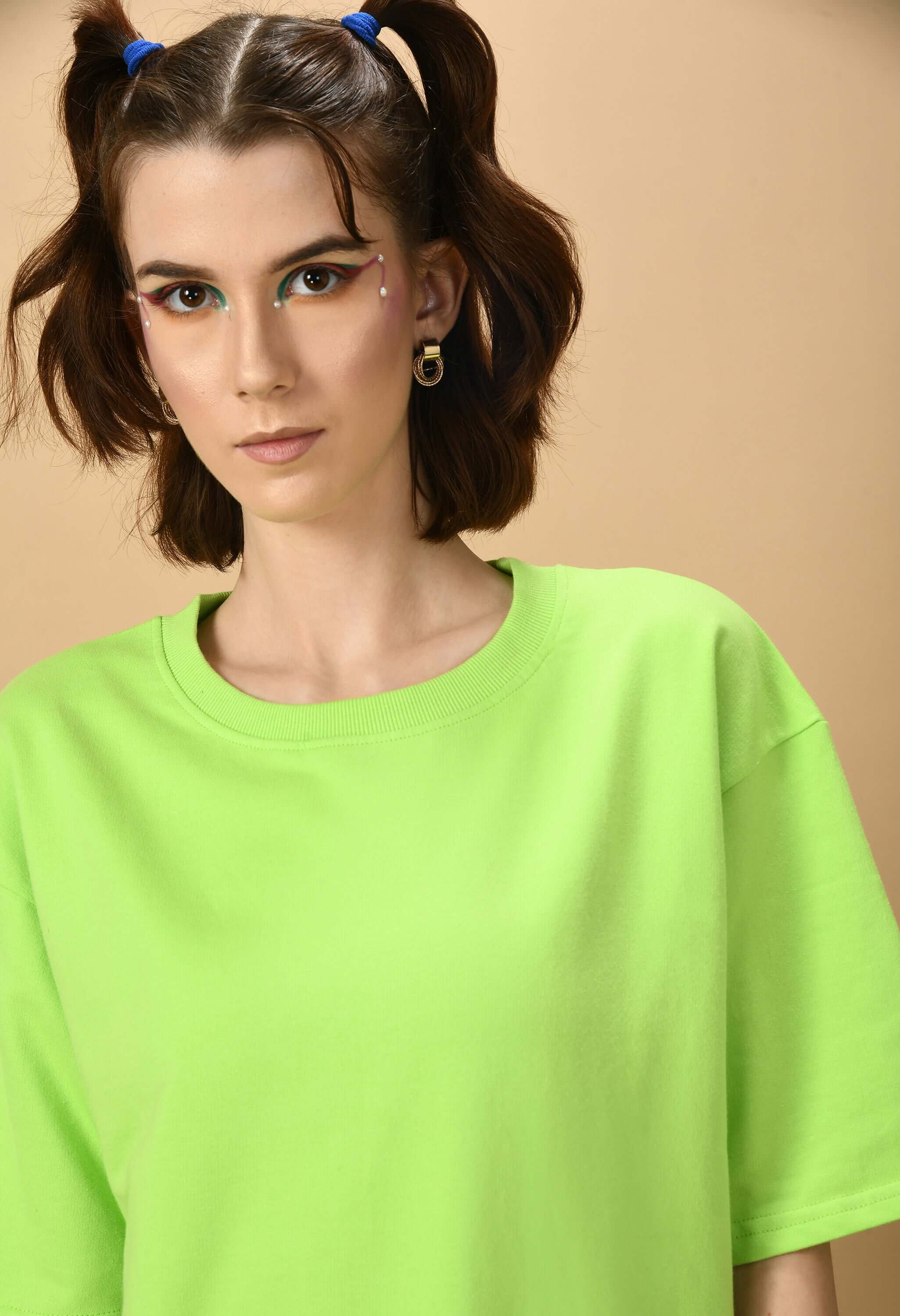 Neon green plain women's oversized t-shirt 