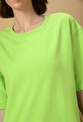 Neon green plain women's oversized t-shirt by offmint