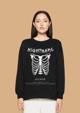 Nightmare printed black color women's sweatshirt by offmint