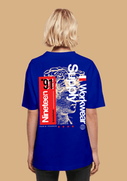 Nineteen 91 printed blue color oversized t-shirt by offmint