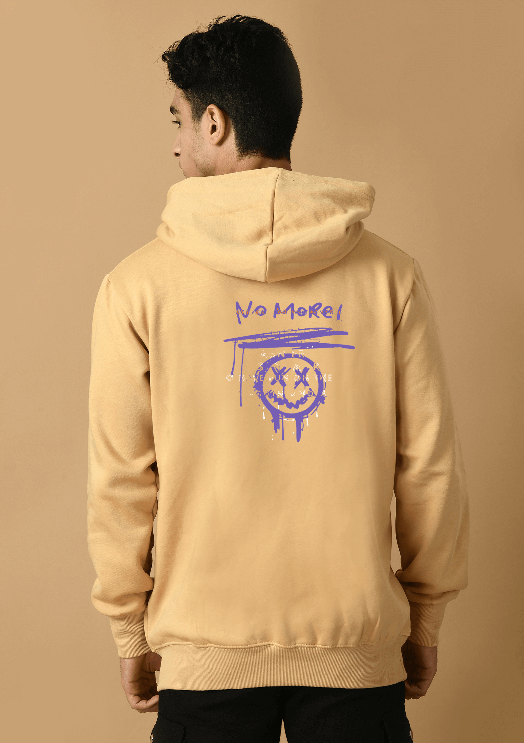 No more printed beige color hoodie by offmint