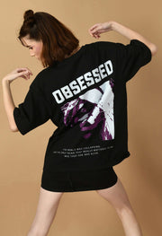 Obsessed black color oversized t-shirt by offmint
