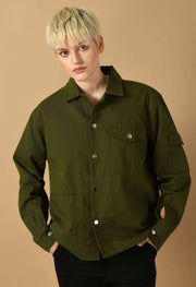 Olive green color overshirt by offmint