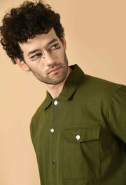Olive green color overshirt men's by offmint