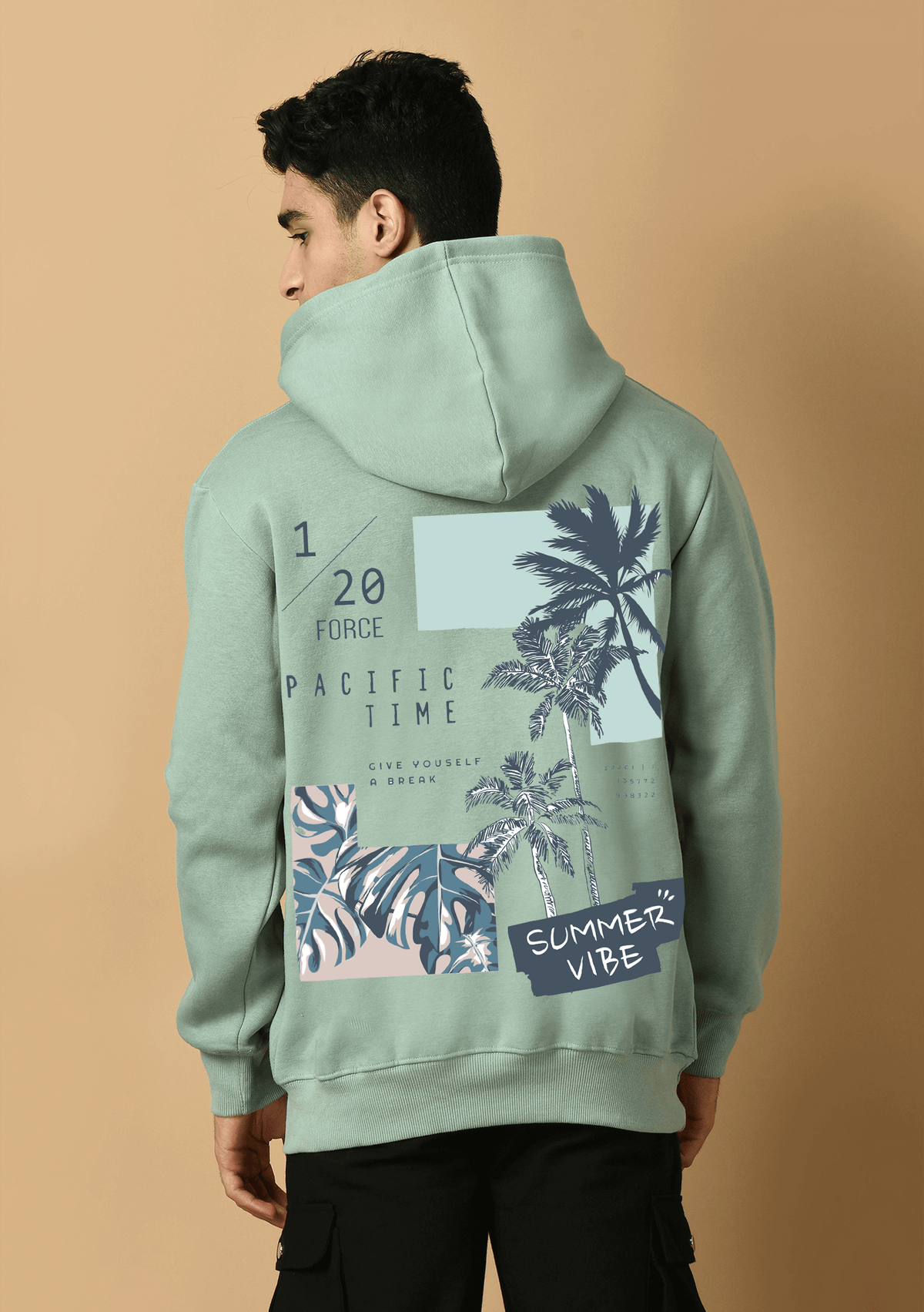 Paradise printed sage green color hoodie by offmint