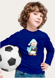 Penguin Printed Royal Blue Full Sleeves Kids T-shirt By Offmint