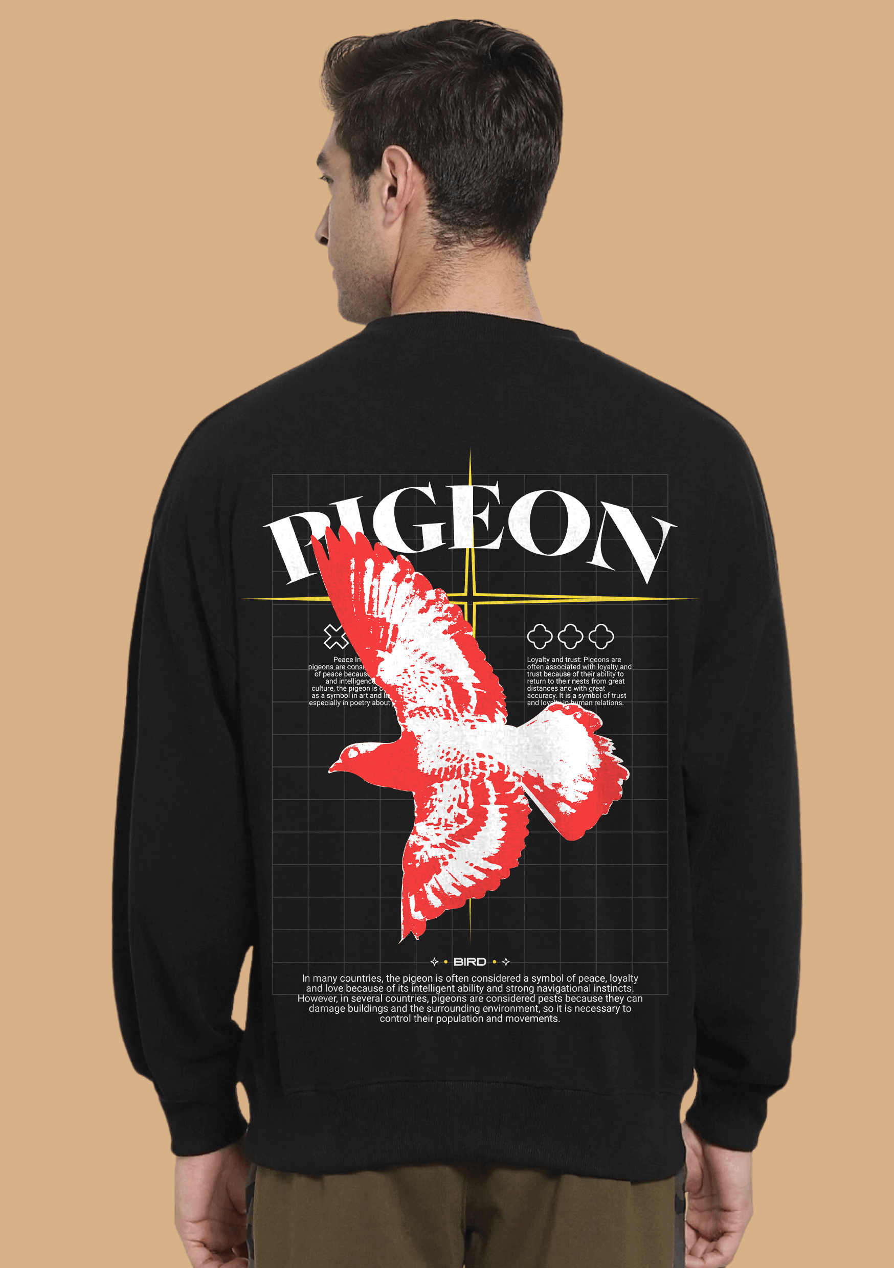 Pigeon printed black color sweatshirt by offmint