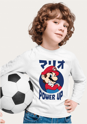 Power Up Printed White Full Sleeves Kids T-shirt By Offmint