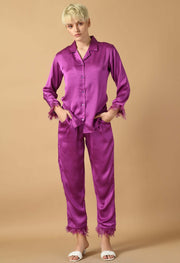 Purple color satin feather co-ord set