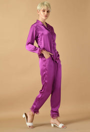 Purple plain color stain feather co-ord set