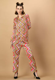 Red Printed Color Co-ord Set 