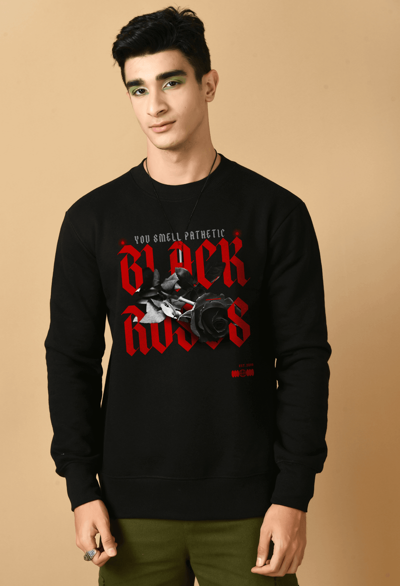 Black Rose Printed Black Sweatshirt By Offmint