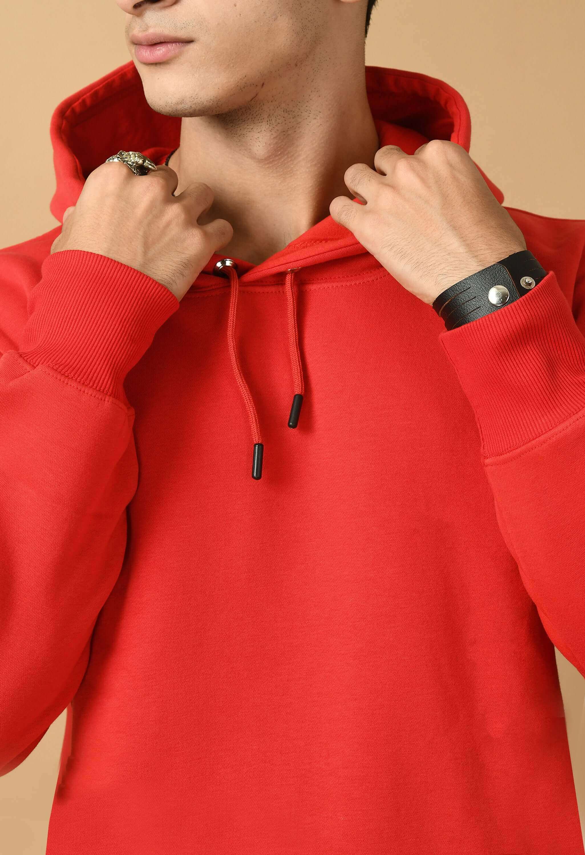 Red color men's plain hoodie