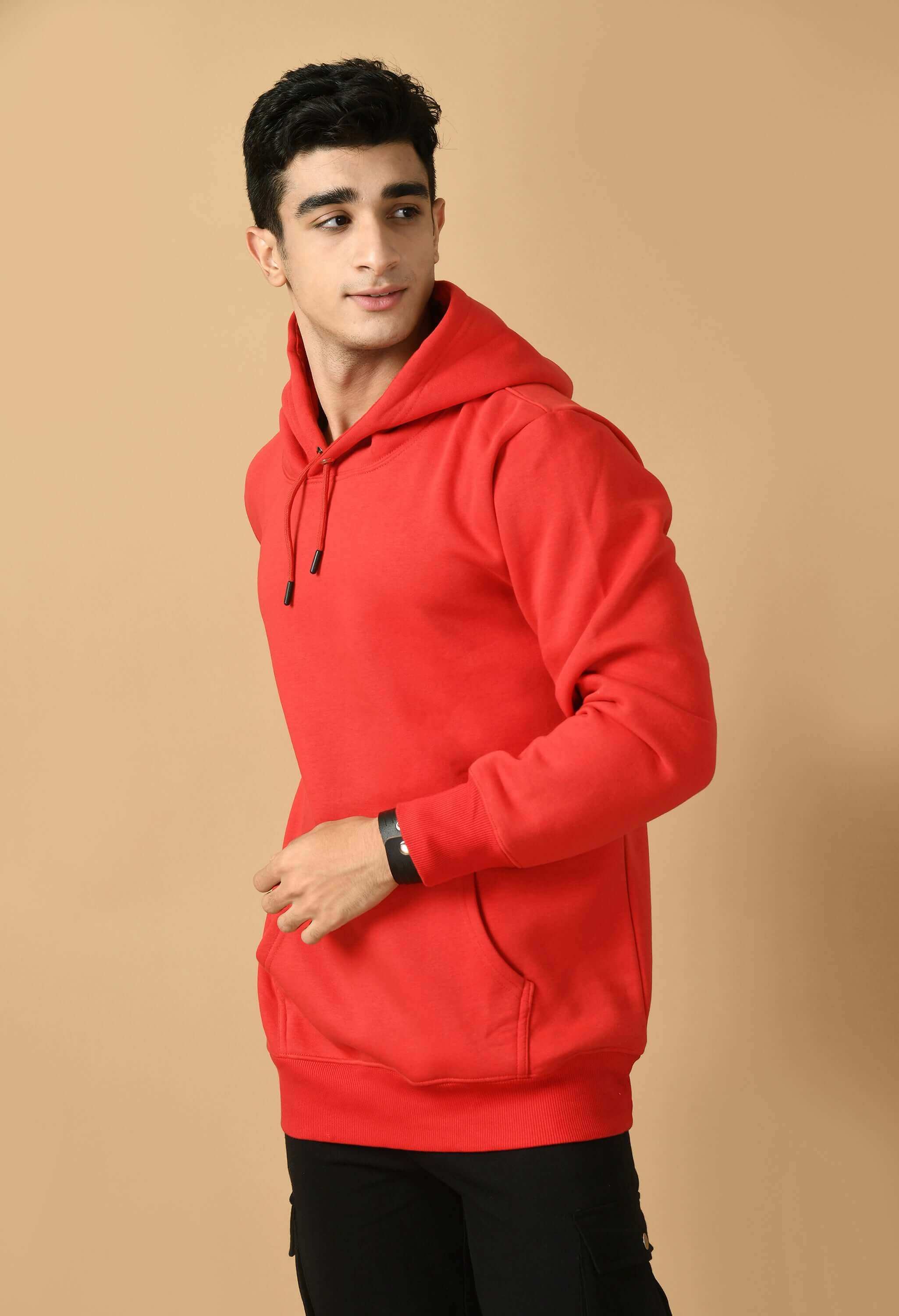 Red color plain hoodie 