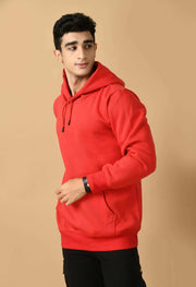 Red color plain hoodie 